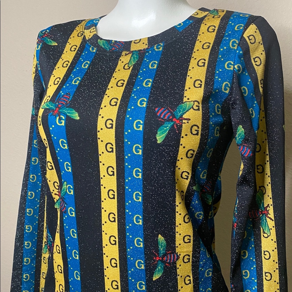 GG Bee pattern Striped Long Sleeve knit Top S 🐝🐝